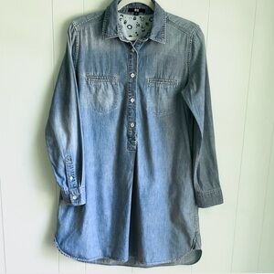 Uniqlo Women’s Denim Long Sleeve Popover Shirt Dress Tunic Top Button Front Sz L